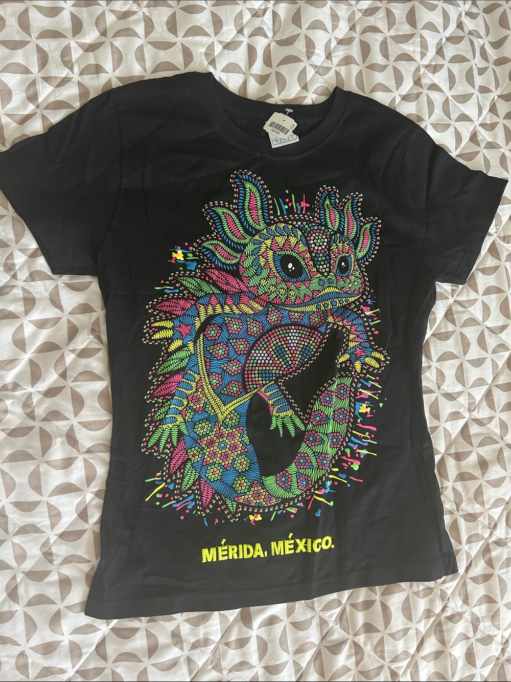 Merida Mexico Black Graphic T-Shirt with Neon Lizard
